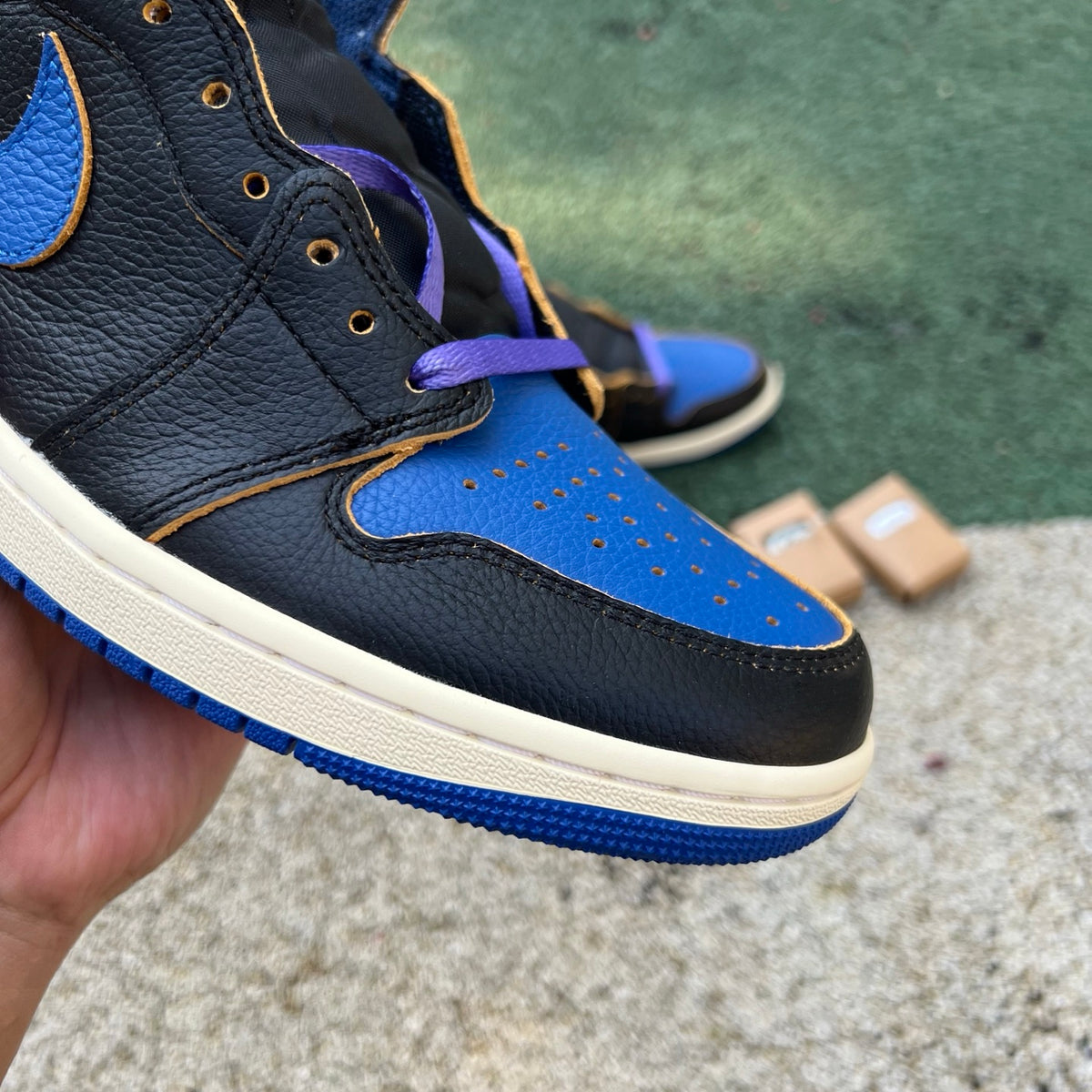 Nike Air Jordan 1 Retro High OG SP Fragment x Union LA in Royal colorway, featuring leather upper and iconic design details
