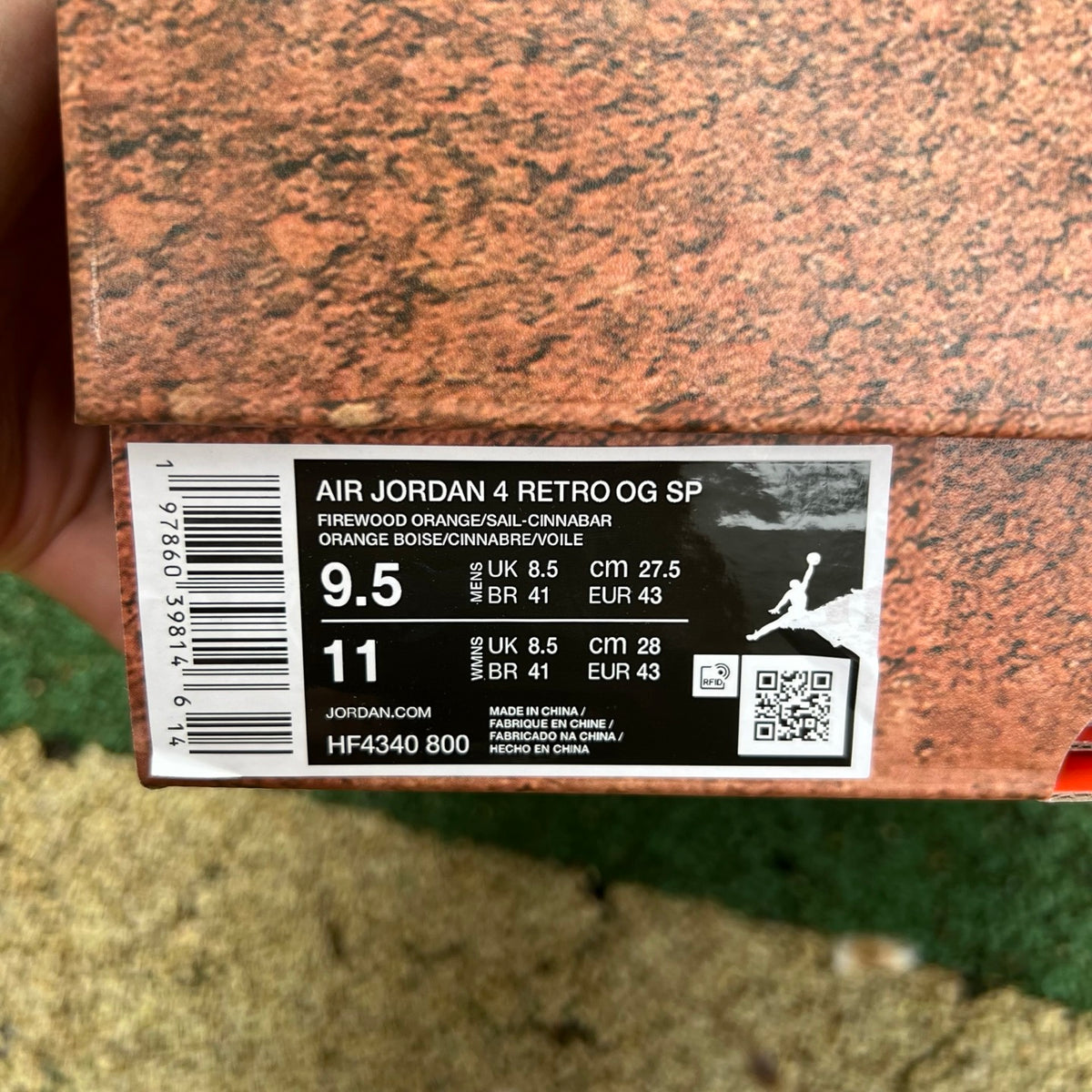 Nike Air Jordan 4 Retro OG SP Nigel Sylvester Brick by Brick sneakers, showing the side view with distinctive design details.