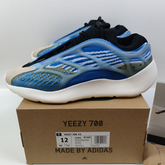 Adidas Originals Yeezy Boost 700 V3 Arzareth sneakers in purple and gray with chunky design and Boost sole details.