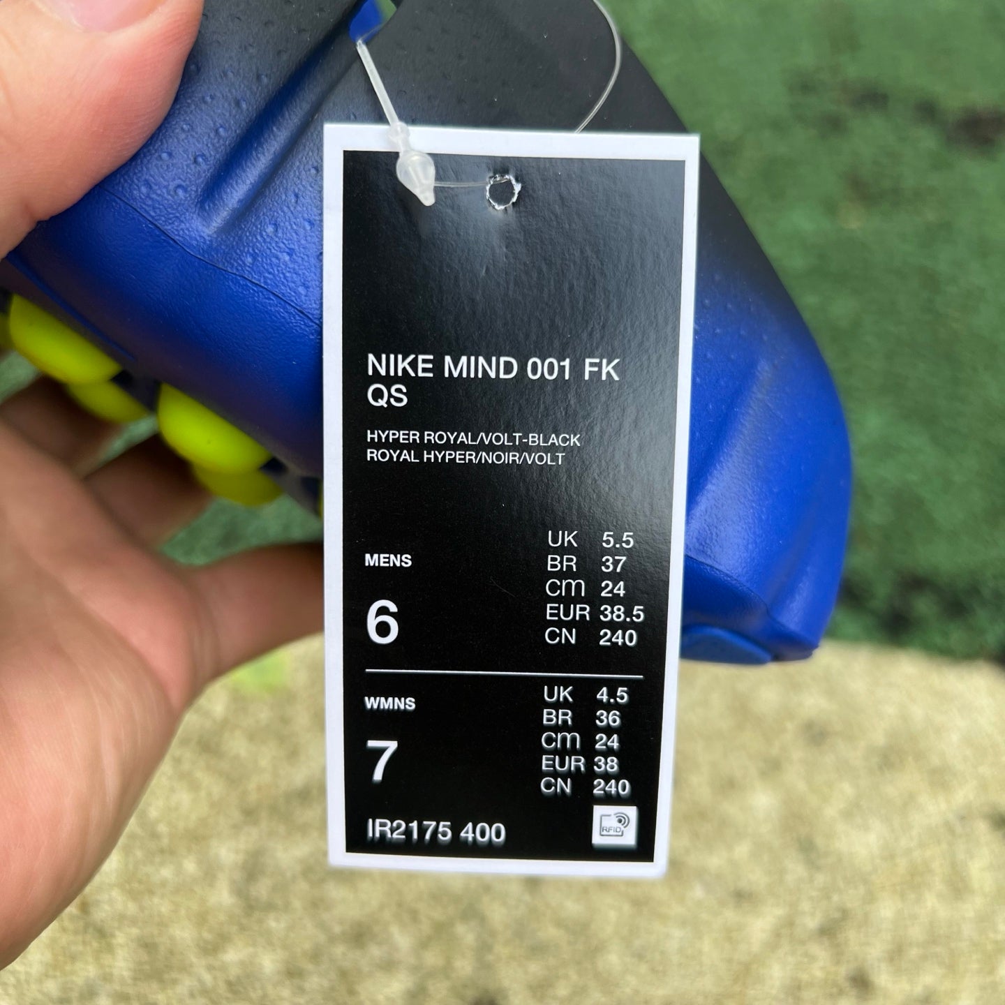 Nike x Jordan Mind 001 Flyknit Slide in Hyper Royal and Black, featuring a sleek design with Nike and Jordan branding.