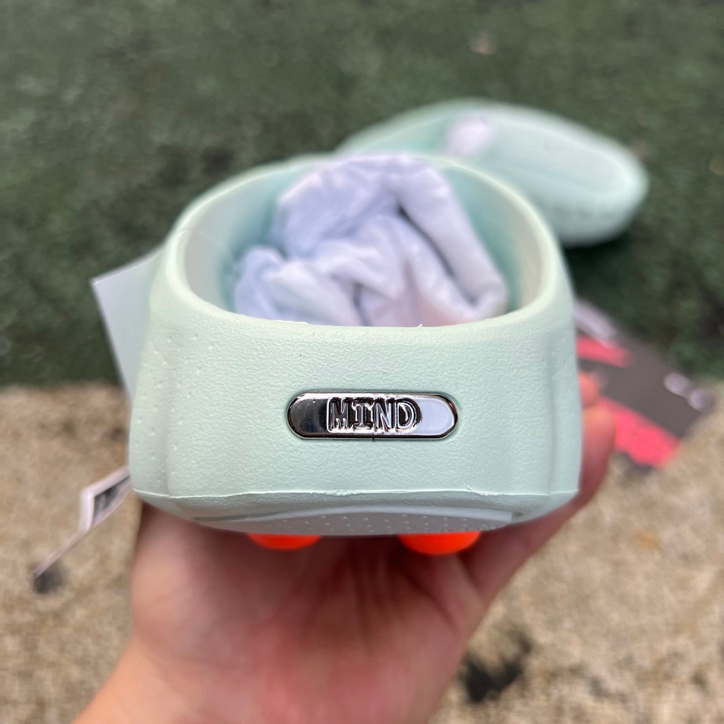 Nike x Jordan Mind 001 slide in barely green, featuring a sleek design with Nike and Jordan branding and a comfortable footbed.