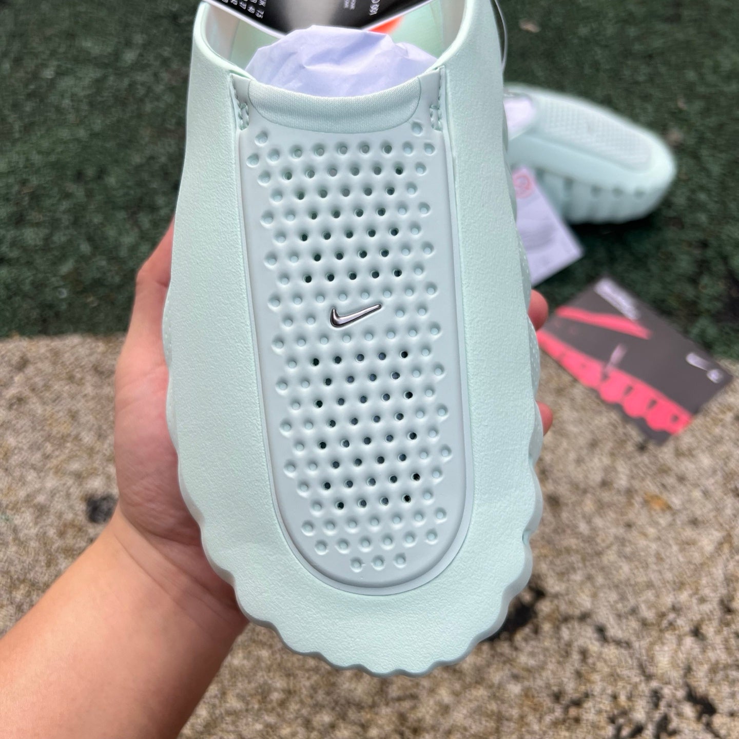Nike x Jordan Mind 001 slide in barely green, featuring a sleek design with Nike and Jordan branding on the strap.