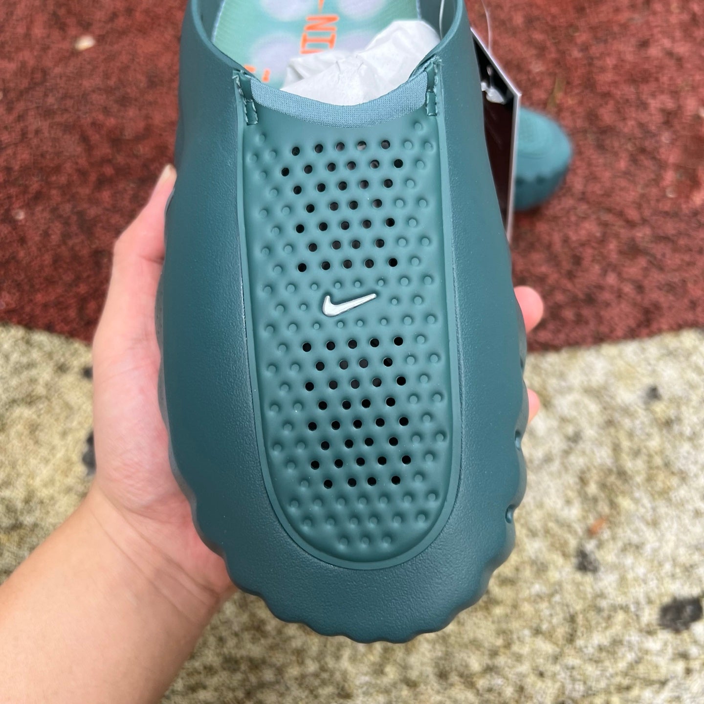 Nike Mind 001 Slide in Mineral Slate color, featuring cushioned design and Nike x Jordan branding for comfortable casual wear