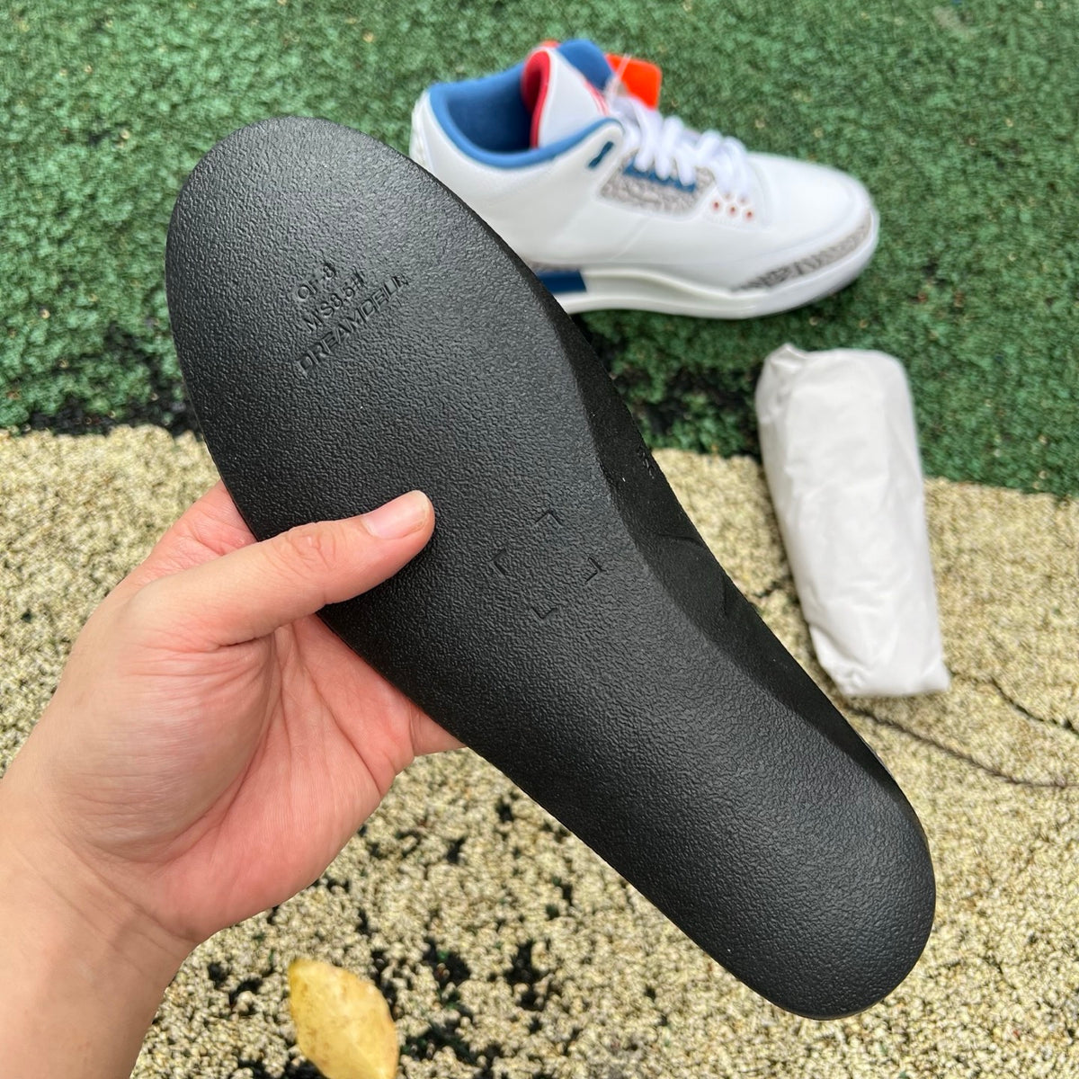 Nike Air Jordan 3 Retro True Blue sneakers featuring blue and white leather upper with Nike and Jordan branding.