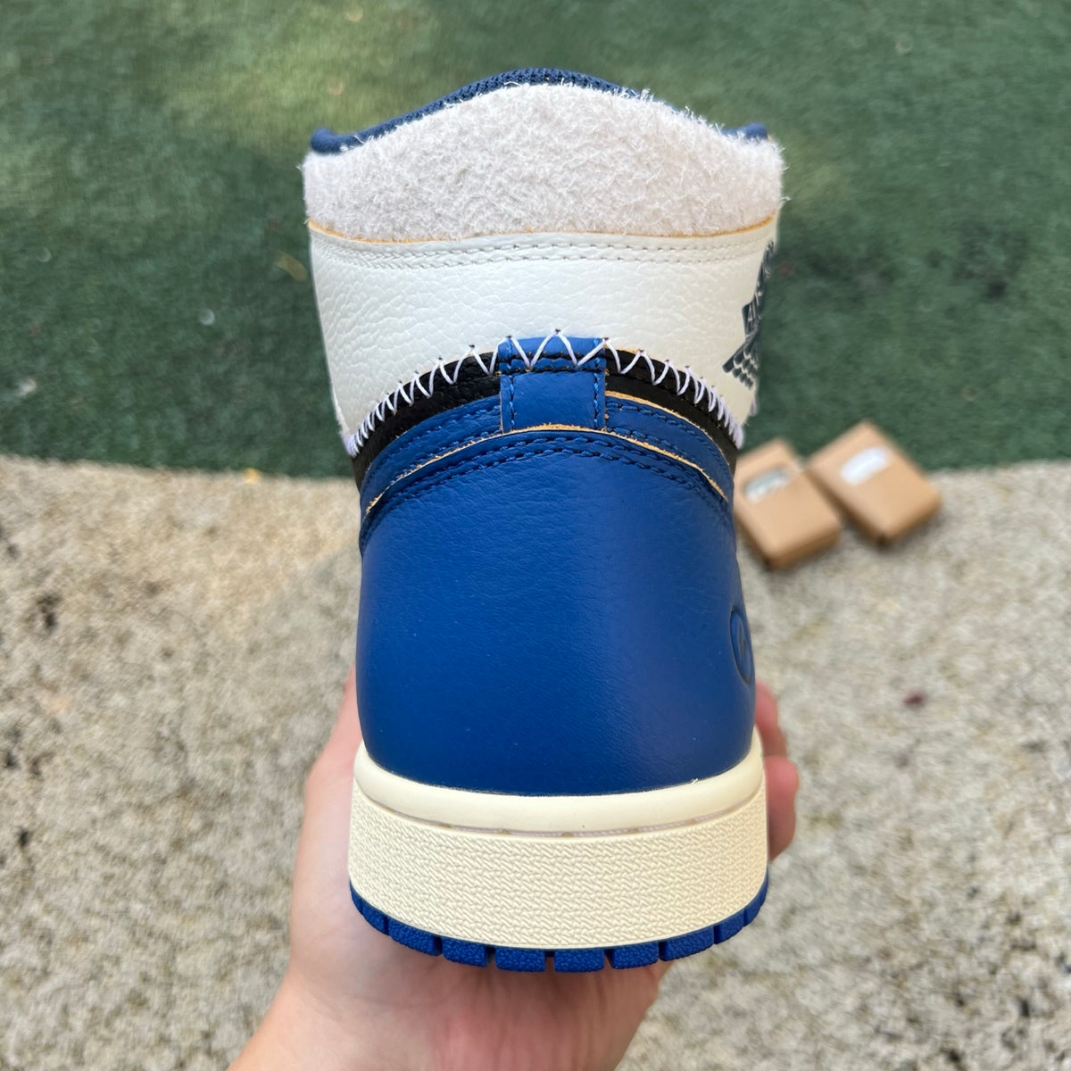 Nike Air Jordan 1 Retro High OG SP Fragment x Union LA sneakers in Royal blue with white accents and iconic design details