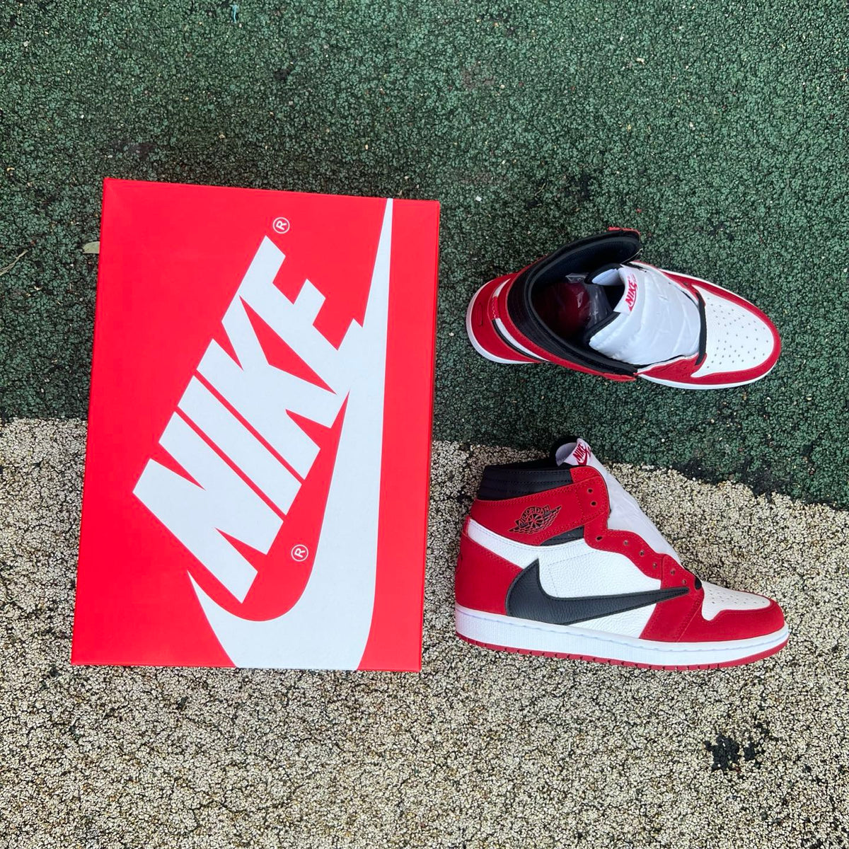 Nike Air Jordan 1 Retro High OG SP Fragment x Travis Scott sneaker in black and brown with signature design details.