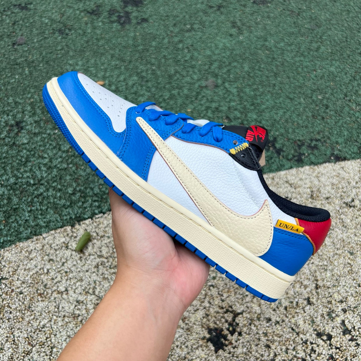 Nike Air Jordan 1 Retro Low OG SP Union LA x Travis Scott sneakers, featuring iconic design and collaboration details.
