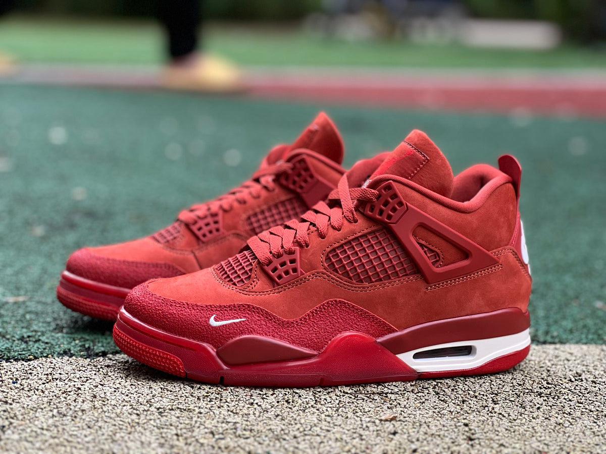 Nike Air Jordan 4 Retro OG SP Nigel Sylvester Brick by Brick sneaker in black and red with detailed brick pattern design.