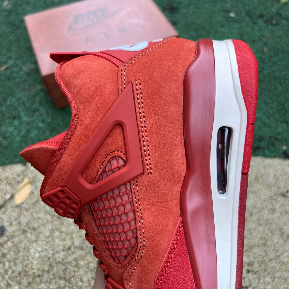 Nike Air Jordan 4 Retro OG SP Nigel Sylvester Brick by Brick sneakers in red and black with detailed design elements.