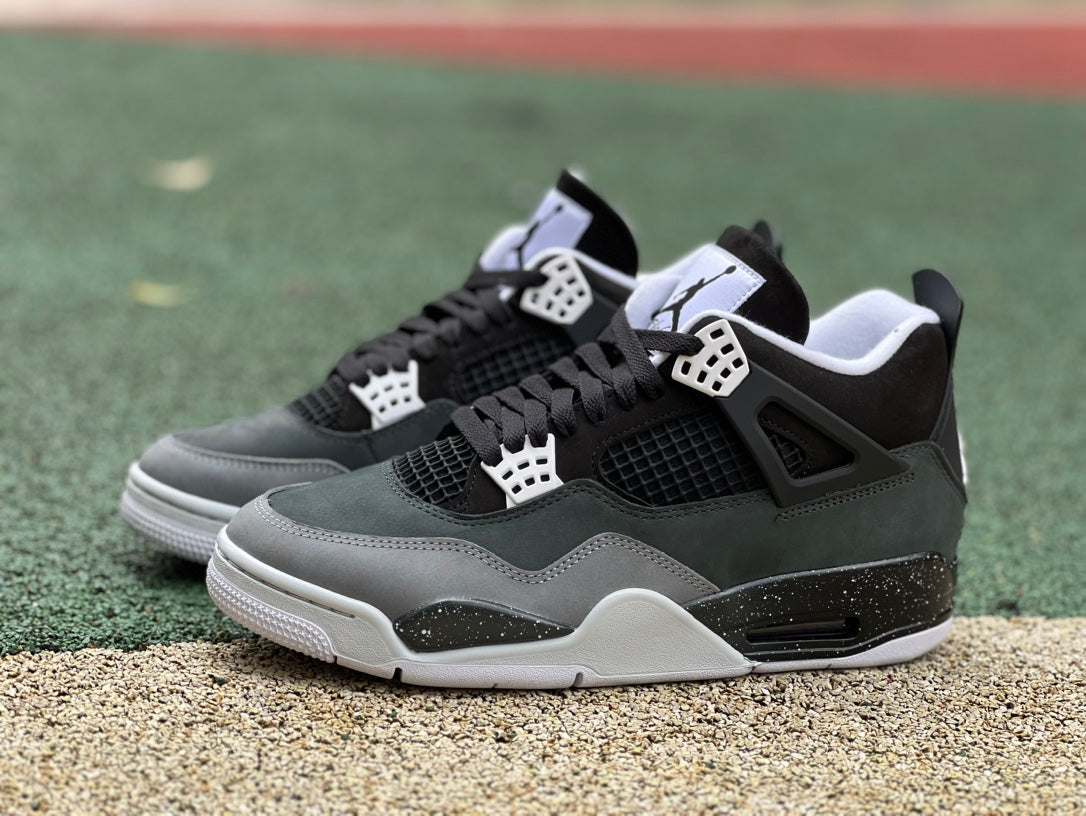 Nike Air Jordan 4 Retro Fear 2024 sneakers in black and red with Nike and Jordan branding, showcased from a side angle.
